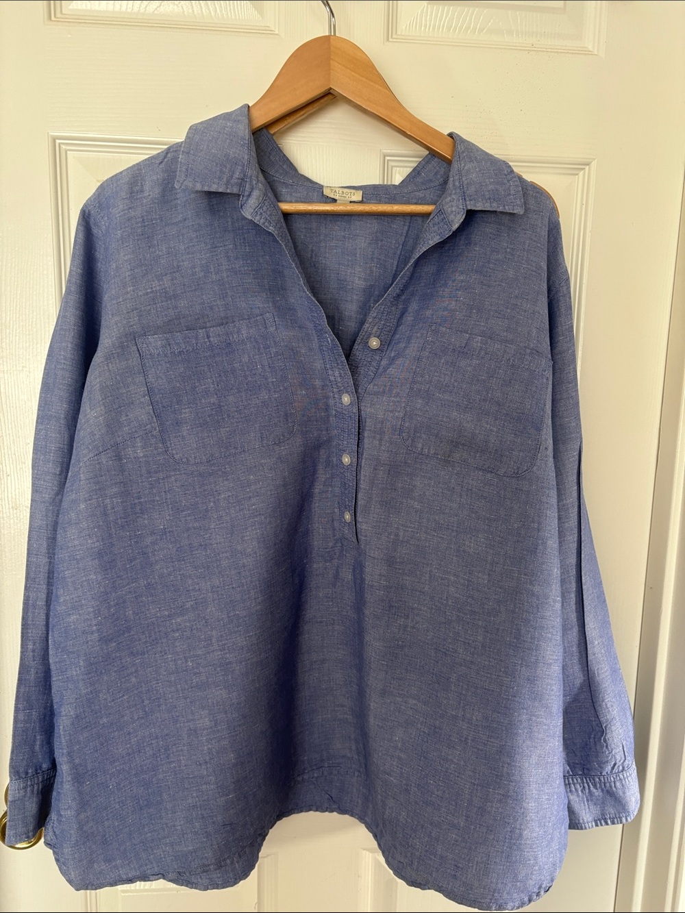 Talbalts Woman size 3X Blue Linen Button-Front Casual Shirt